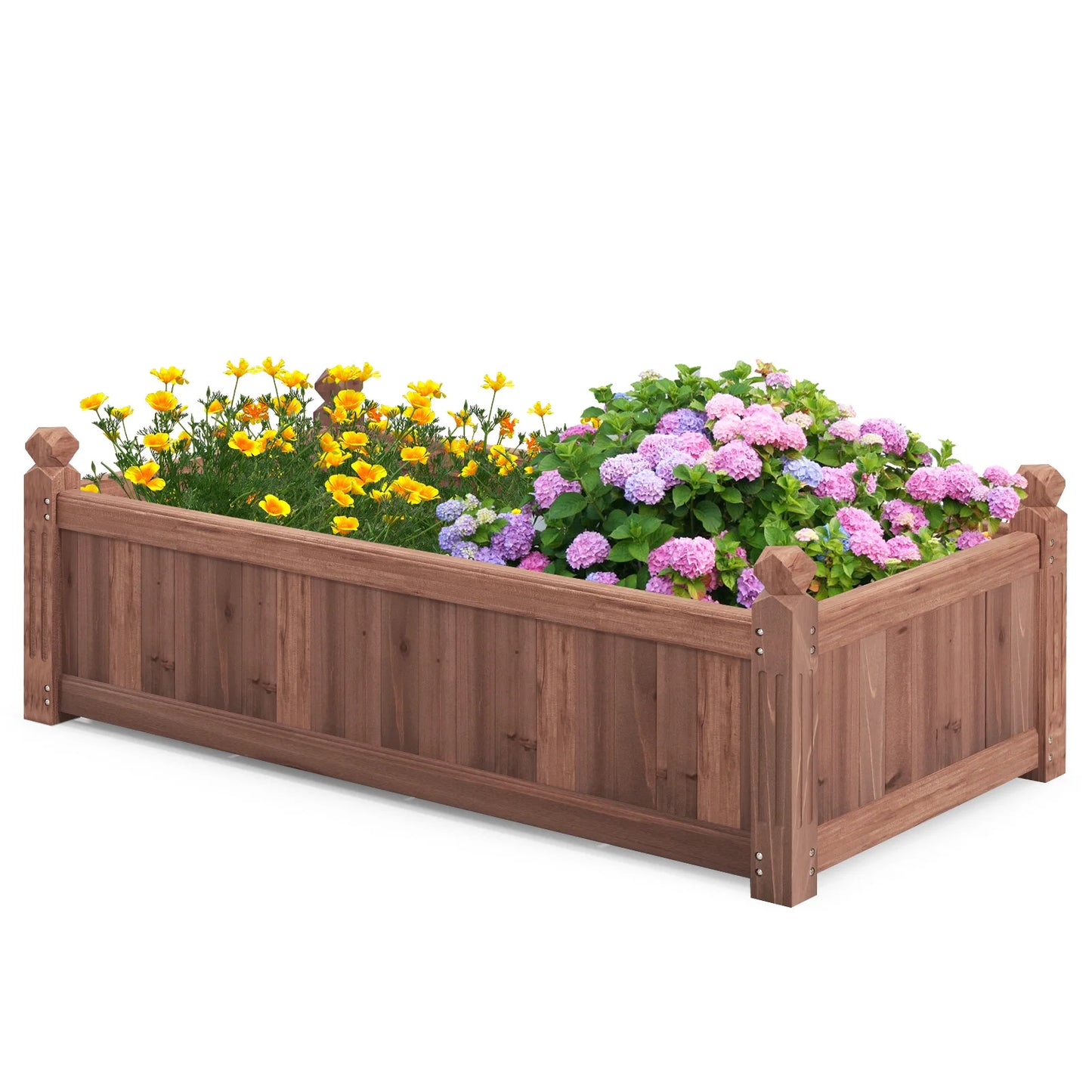 Wooden Raised Garden Bed Outdoor Rectangular Planter Box w/ Drainage Corners