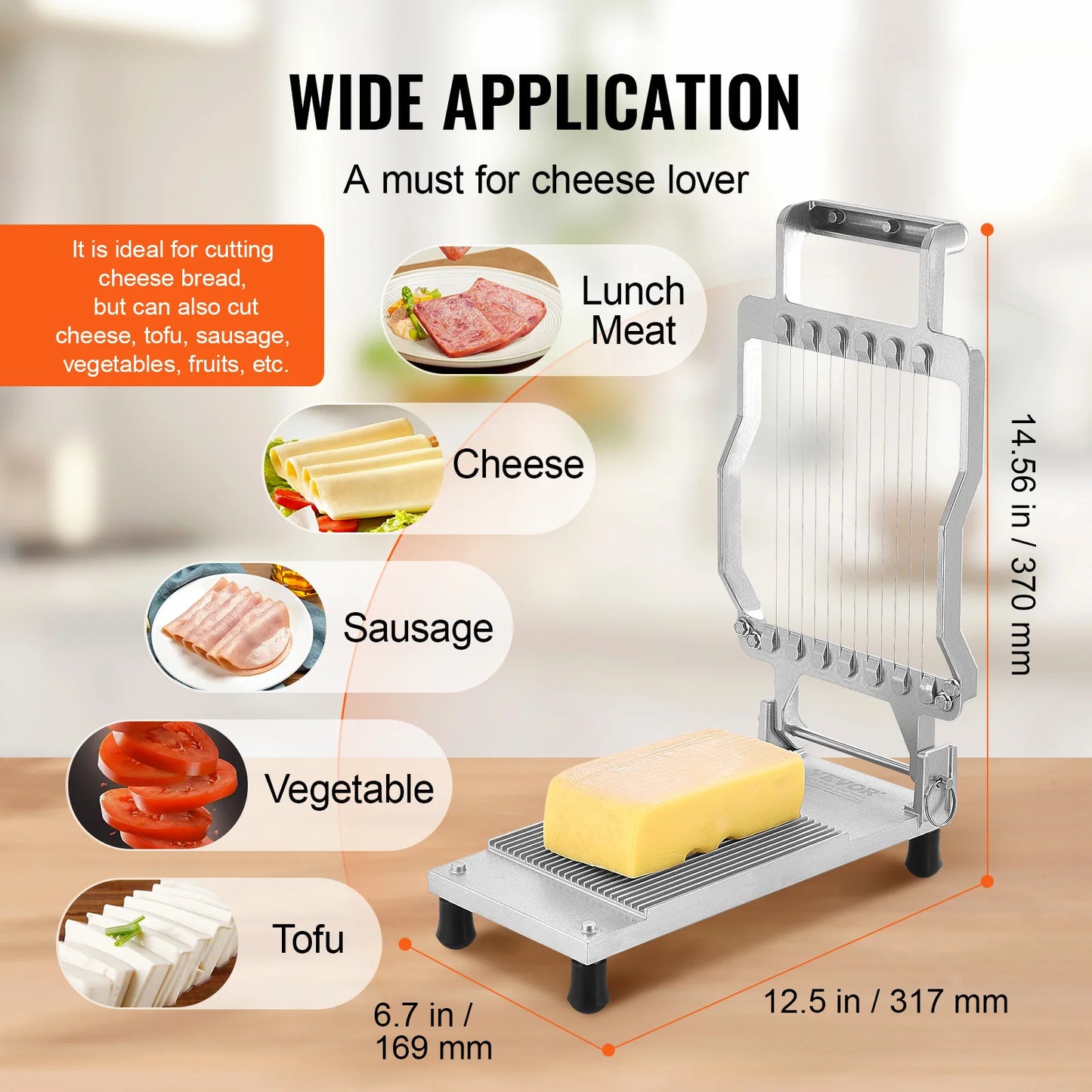 Cheese Cutter with Wire 0.39" & 0.78" Aluminum Alloy Commercial Cheese Slicer with 316 Stainless Steel Kitchen Cooking
