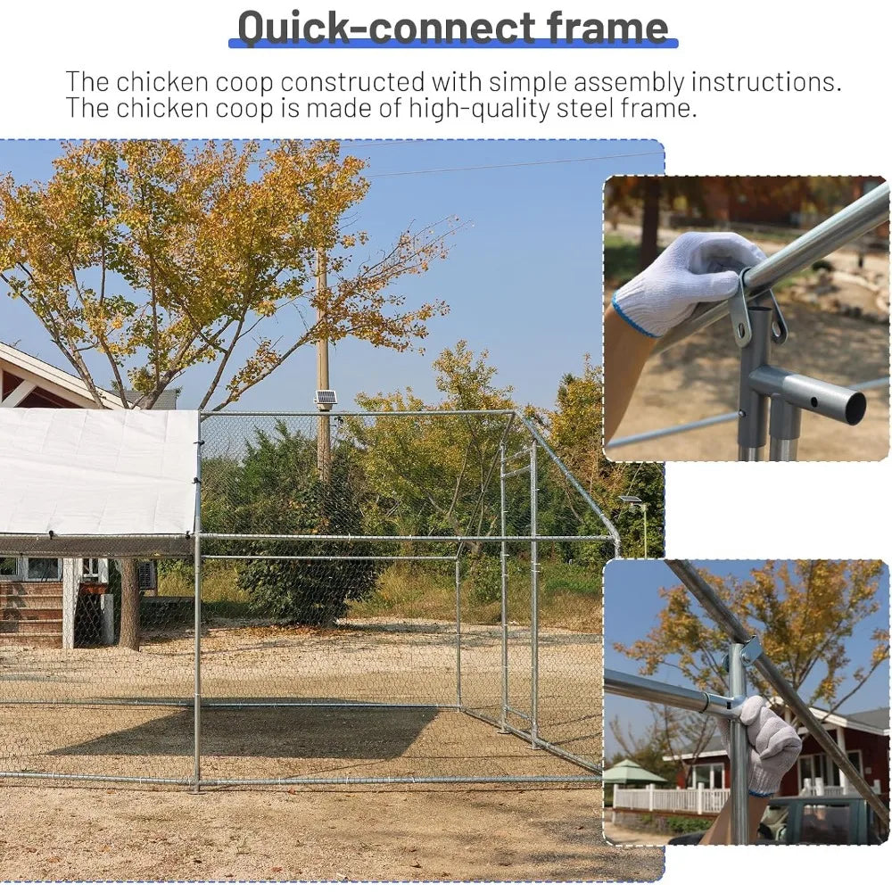 Large Metal Chicken Coop with Walk-in Access and UV-Protected Cover for Outdoor Poultry Housing