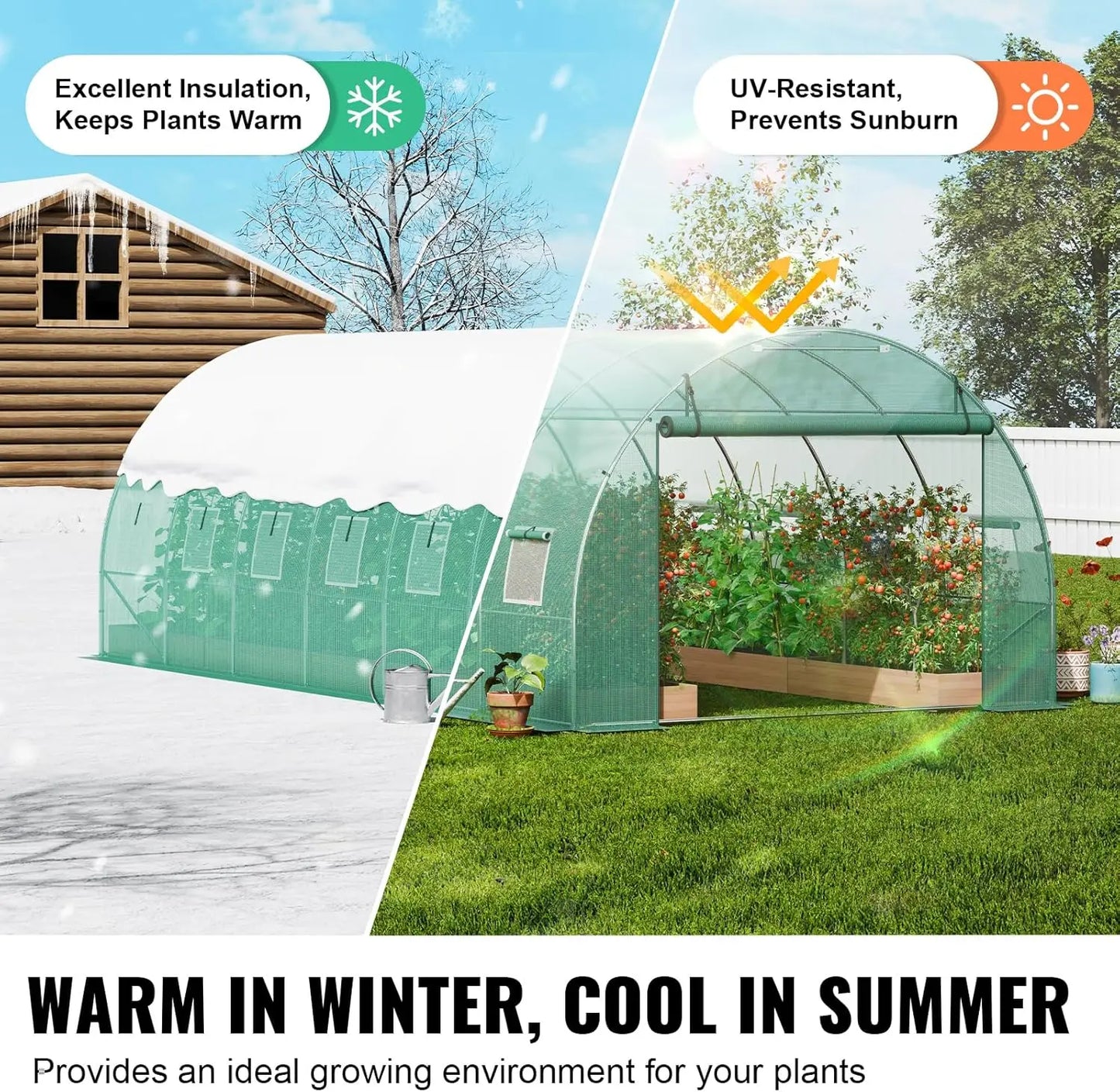 Walk-in Tunnel Greenhouse, 19.4x9.7x6.5 ft Hoop House Greenhouse Tunnel, Plant Hot House