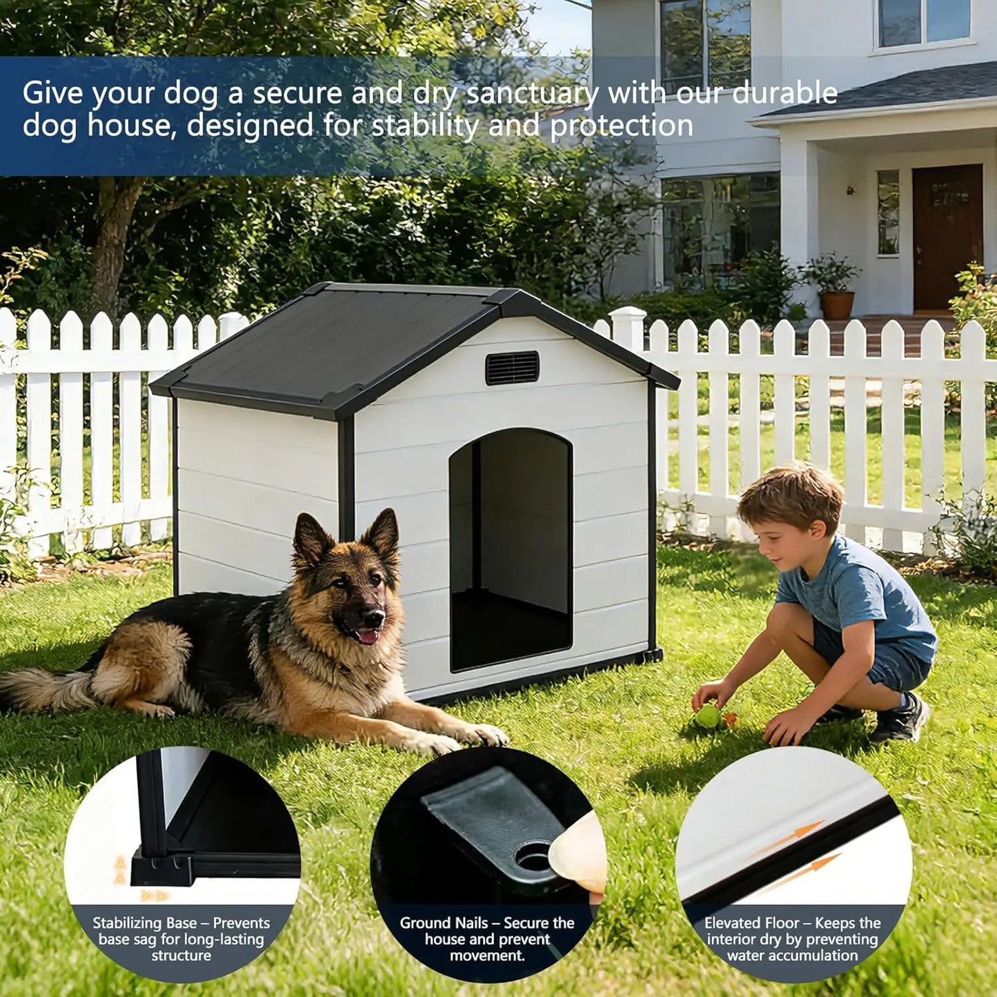 Large Dog House,Indoor Outdoor Waterproof Kennel with Removable Roof,Elevated Floor & Air Vents,for Small Medium Large XL Dogs