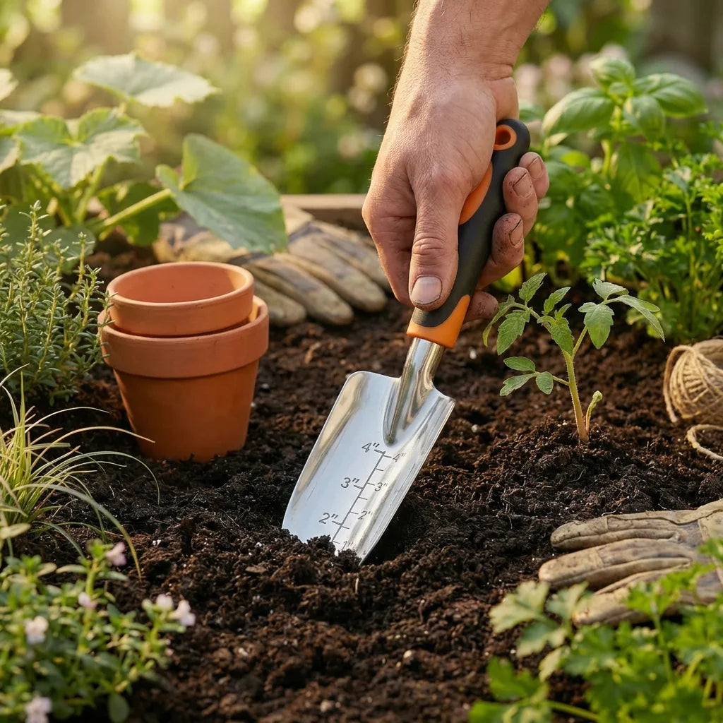 3-Piece Ergonomic Gardening Tool Set Stainless Steel Trowel Transplant Trowel Cultivator for Home Garden Weeding and Planting