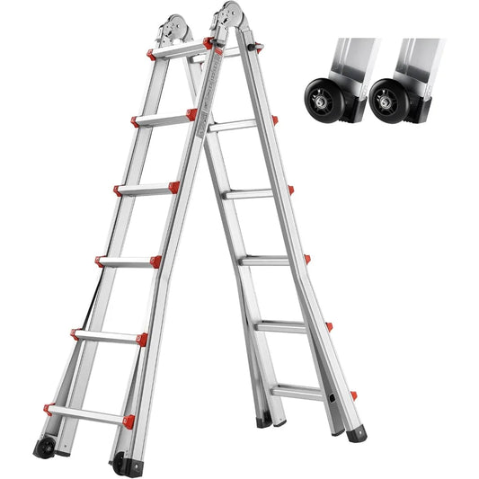 Telescoping A Frame Ladder, 20.5 FT Compact Aluminum Extension, Multi-Function Portable Collapsible RV, for Homework Stair