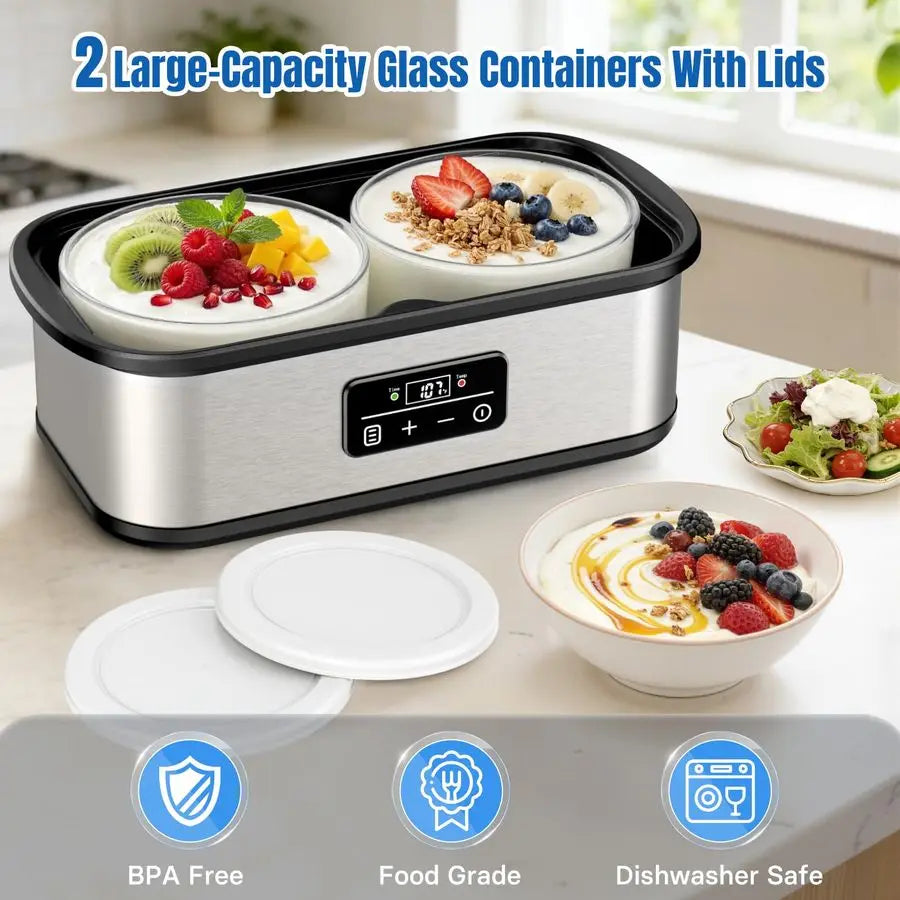 Maker with Two Containers, Yogurt Maker Machine with Adjustable Temperature amp Time Control, Automatic ShutOff amp Constant Tem