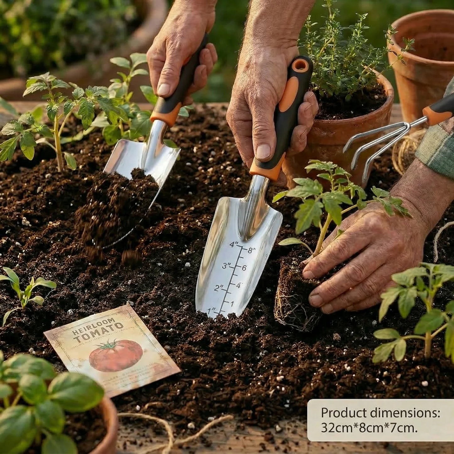 3-Piece Ergonomic Gardening Tool Set Stainless Steel Trowel Transplant Trowel Cultivator for Home Garden Weeding and Planting