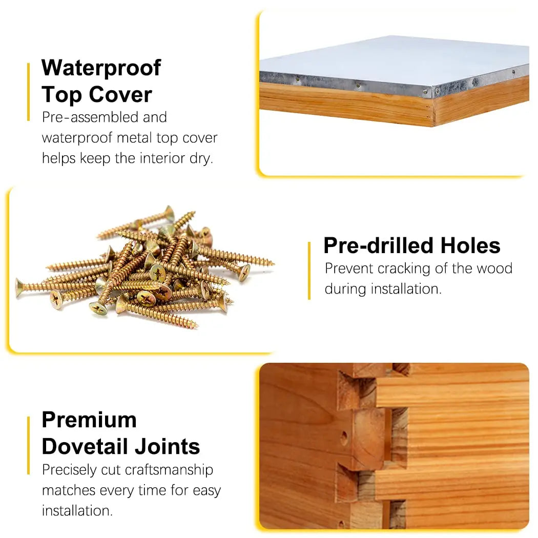 8-Frame Langstroth Beehive, 100% Beeswax Complete Kit, 2 Deep Boxes & 2 Supers with Frames & Foundation, Custom