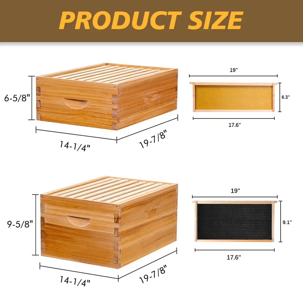 8-Frame Langstroth Beehive, 100% Beeswax Complete Kit, 2 Deep Boxes & 2 Supers with Frames & Foundation, Custom