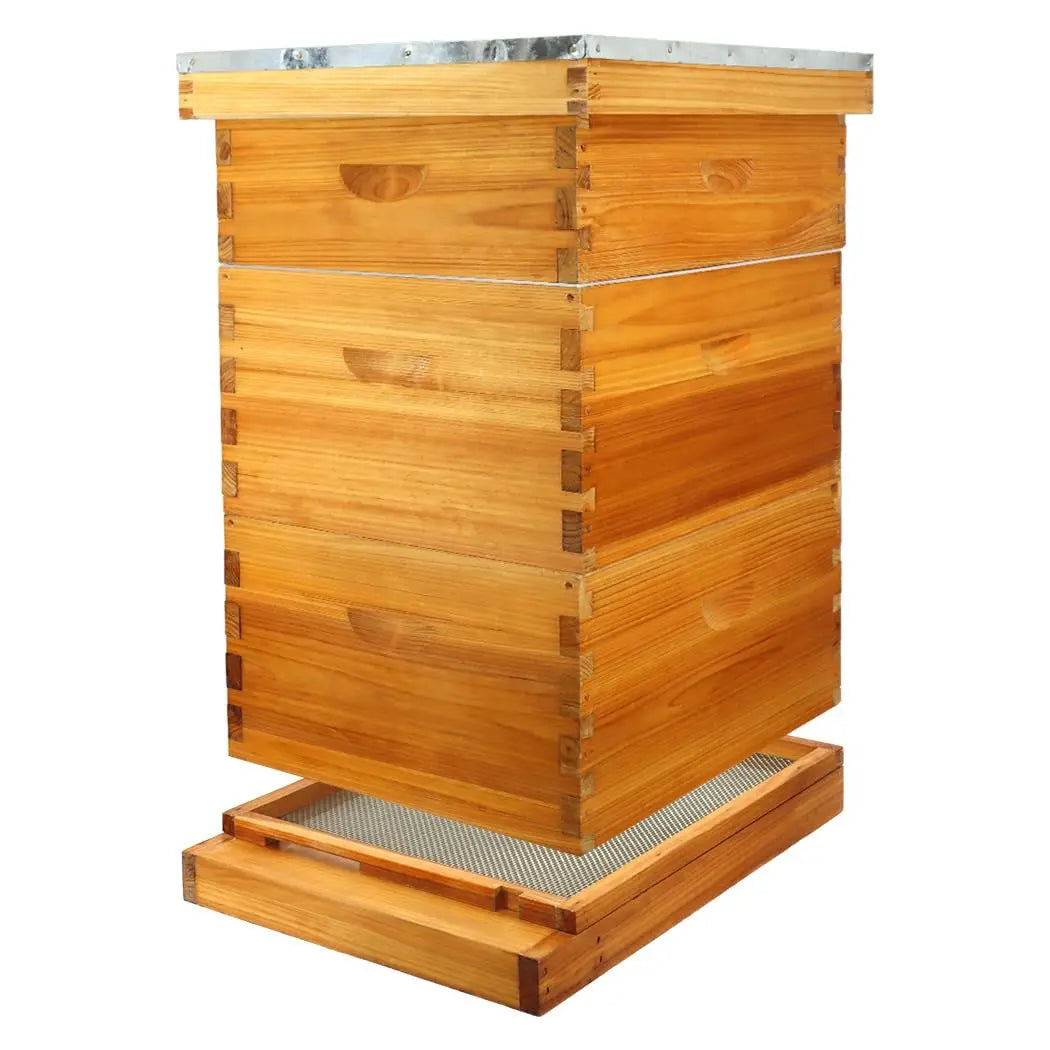 10-Frame Wax-Dipped Beehive Kit with Screened Bottom, 2 Deep & 1 Medium Box, Frames & Foundations, Custom