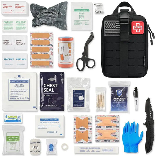 Trauma Kit, Compact Tactical IFAK Emergency Survival First Aid Kits Hemostatic Combat Wound Care Molle Pouch with Israeli Bandag