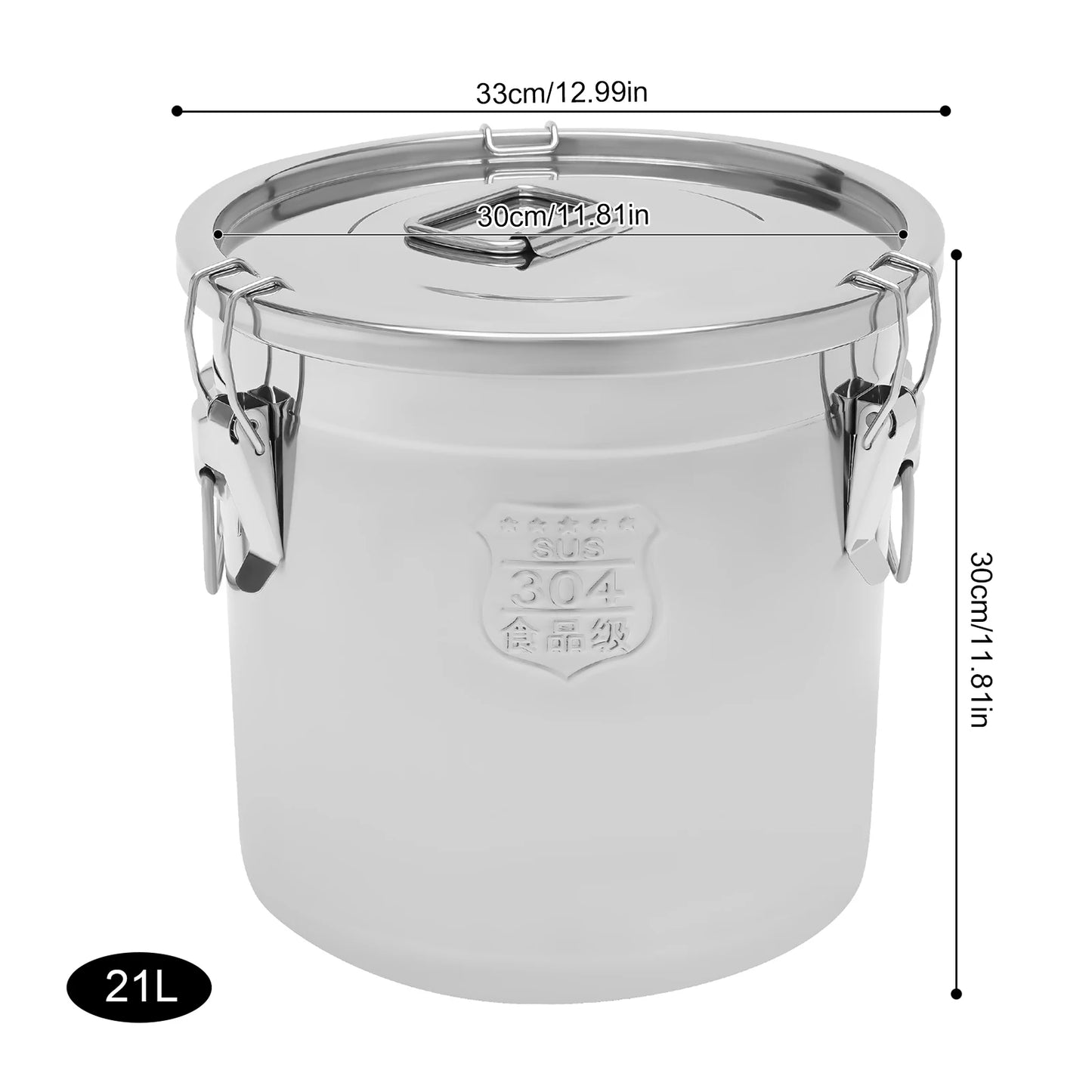 6/12/21/33L Stainless Steel Storage Bucket With Lids and 3 Sturdy Locking Clamp Storing Various Dry/Wet Items
