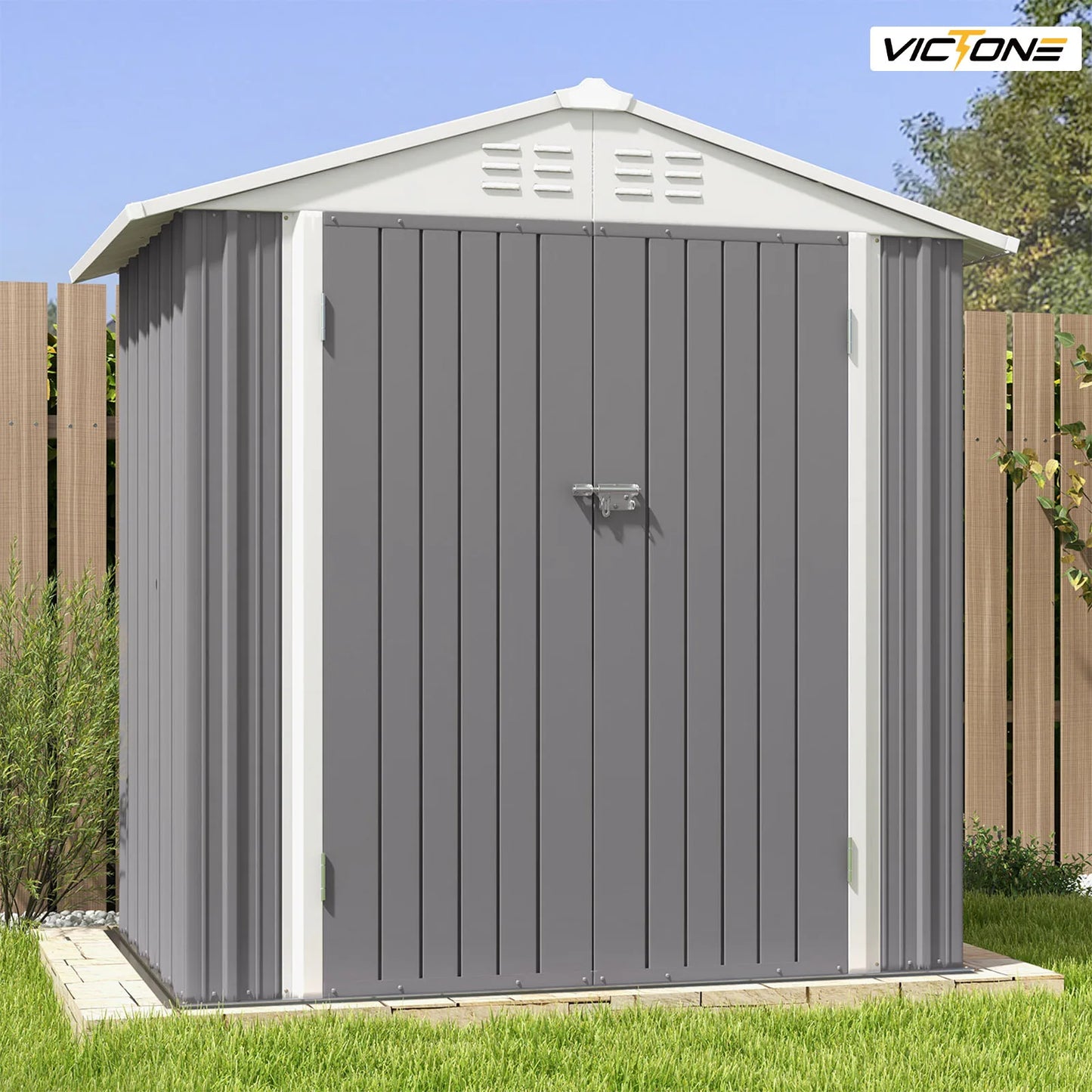 6' x 4' Metal Outdoor Storage Shed, Steel Utility Tool Shed Storage House with Door & Lock for Backyard Garden, Grey