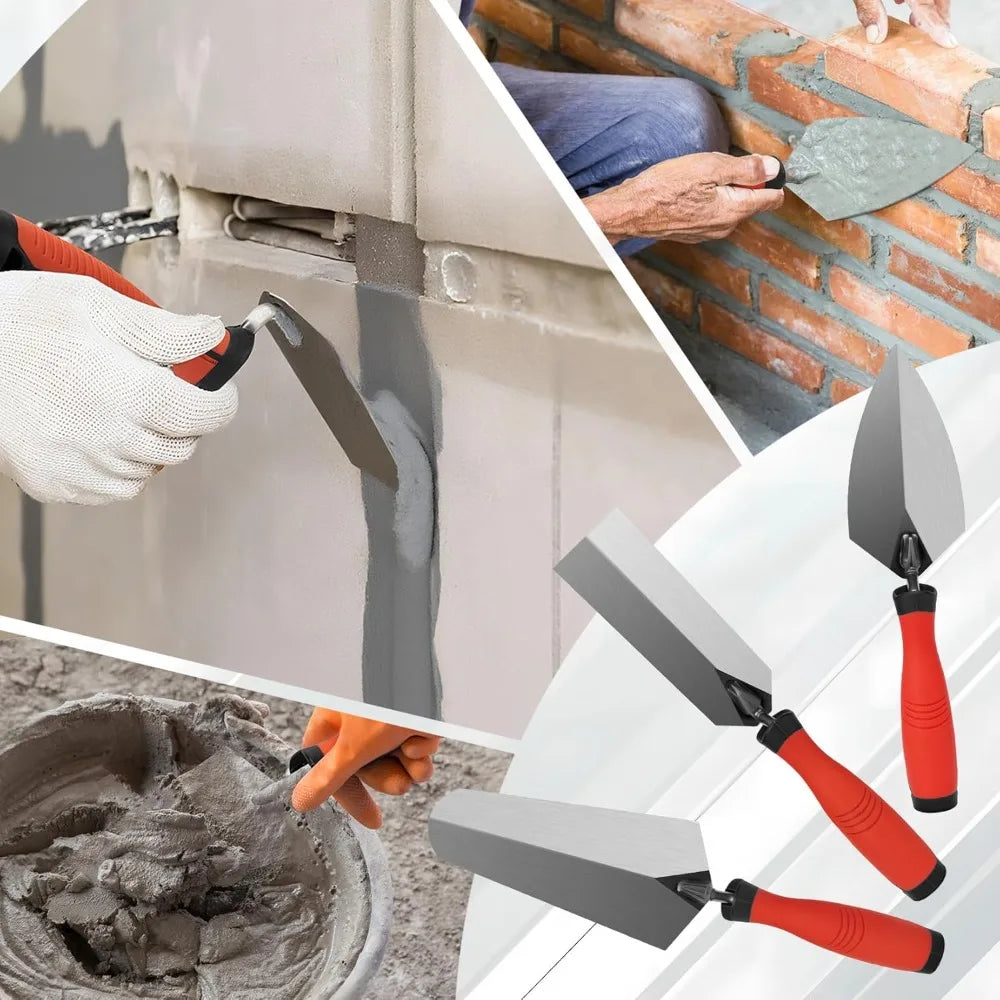 3-Piece Masonry Trowel Set: 6'' Margin, 5.5'' Pointing & 7'' Gauging Trowel with Soft Grip Handle for Concrete, Cement, Plaster, Tile Projects