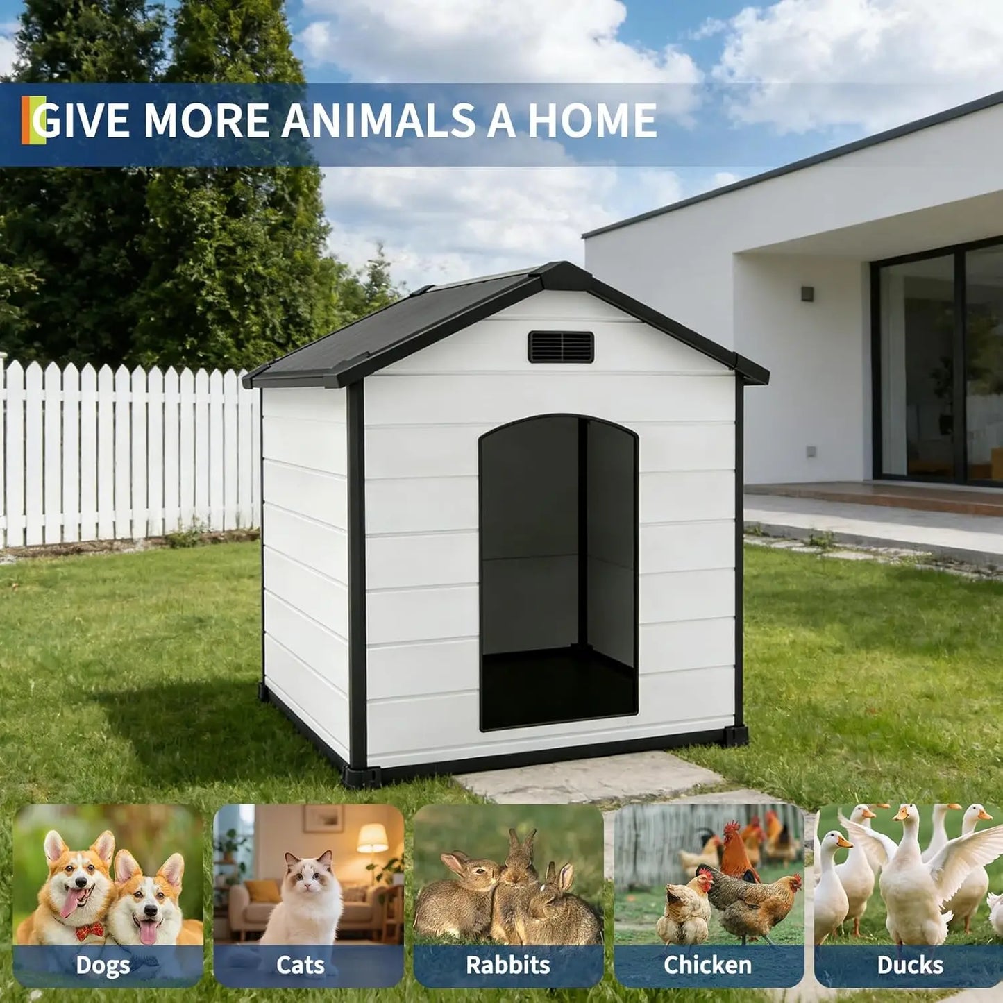 Large Dog House,Indoor Outdoor Waterproof Kennel with Removable Roof,Elevated Floor & Air Vents,for Small Medium Large XL Dogs