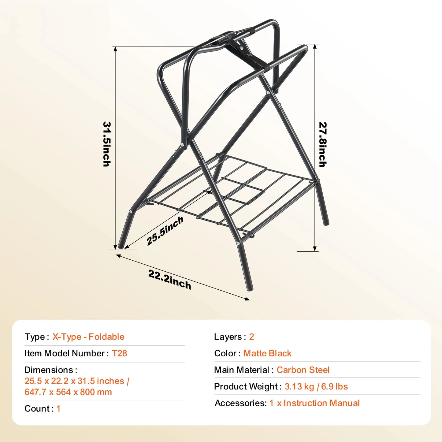 Folding Saddle Rack 28 x 19 x 37.5 in Freestanding Horse Saddle Stand Steel Saddle Rack for English & Western Saddles