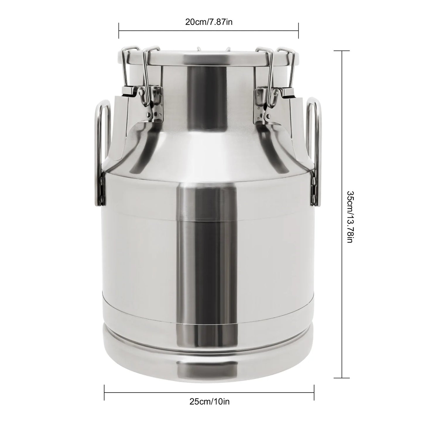 Stainless Steel Milk Can Rust-Proof 10L/2.64Gal Airtight 3 Sealing Clips & Handles, Durable 0.8mm Thick, Spill-Resistant