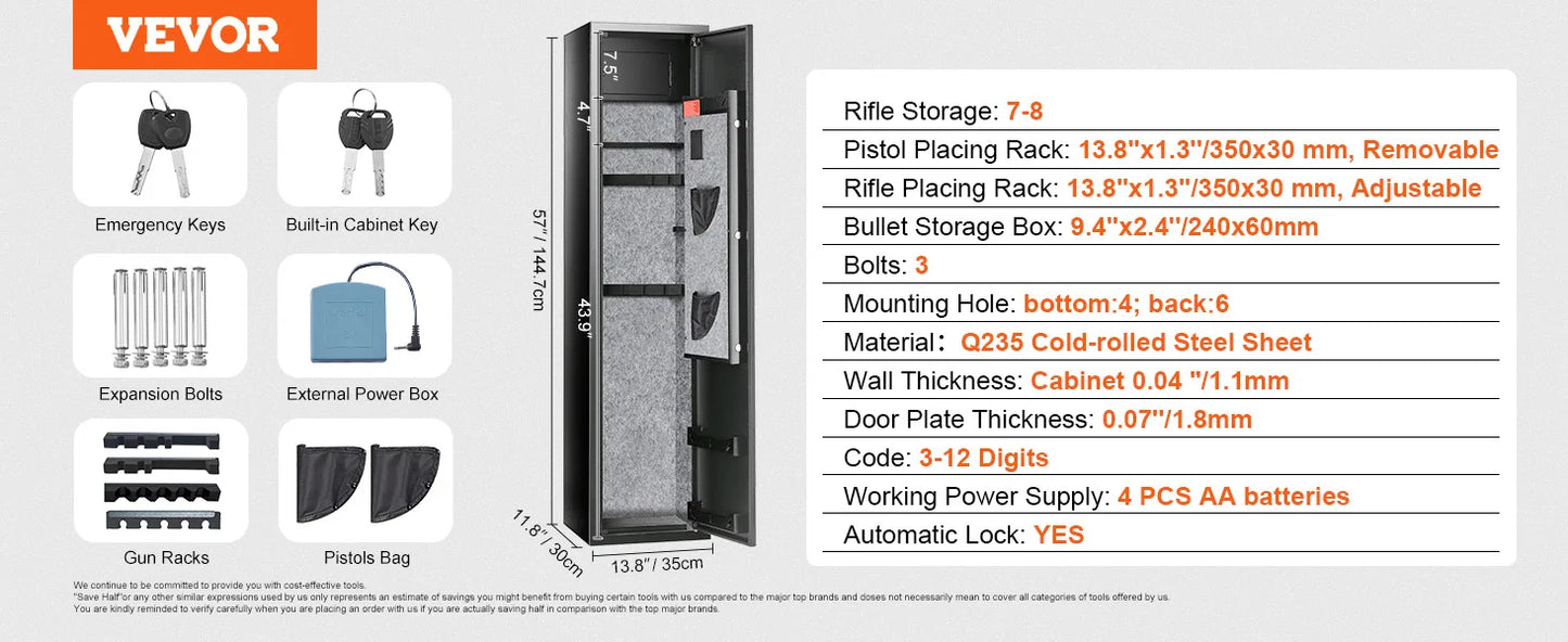 3-8 Rifles Gun Safe w/ Digital Keypad & Lock Gun Storage Cabinet with Removable Storage Shelf for Home Long Gun Pistols