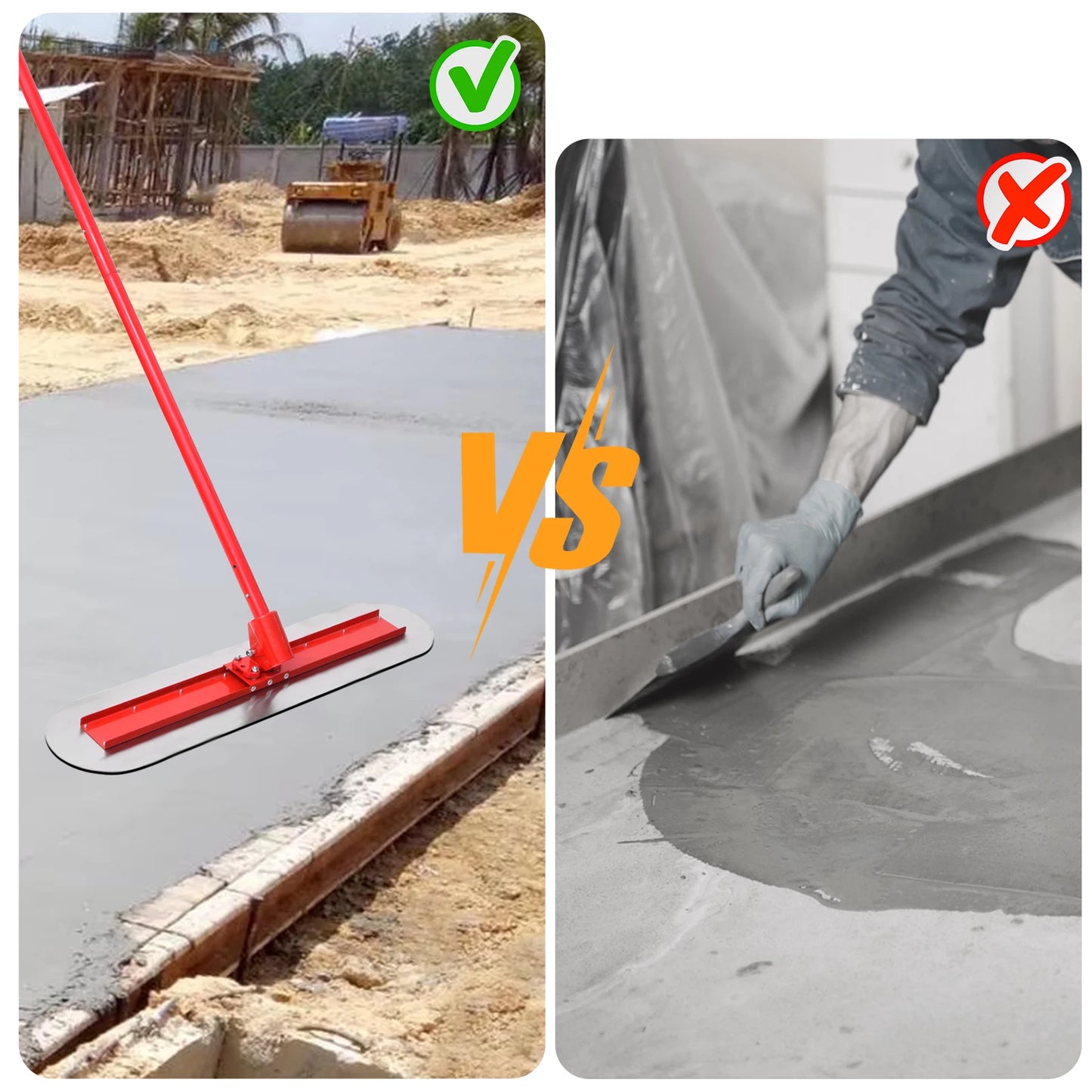 Concrete Float Finishing Tools With Handle, Heavy Duty Concrete Finishing Broom Bull Float Kit Replacement, Cement Resurfacing Smoothing Tool Long Handle 60 Inch for Domestic Industrial Surface Curing