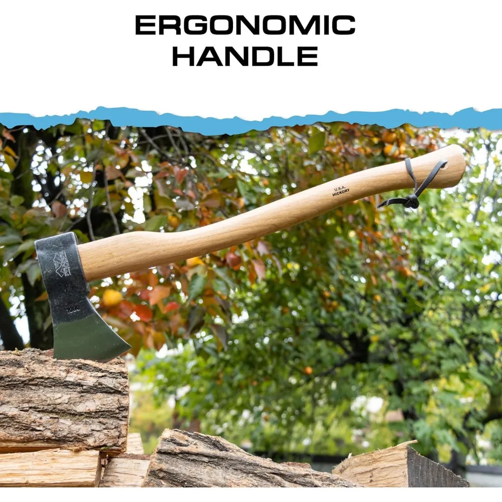 Axes Professional C45 Forged Carbon Steel Hatchet - Hickory Handle with Leather String - Ideal for Firewood, Splitting