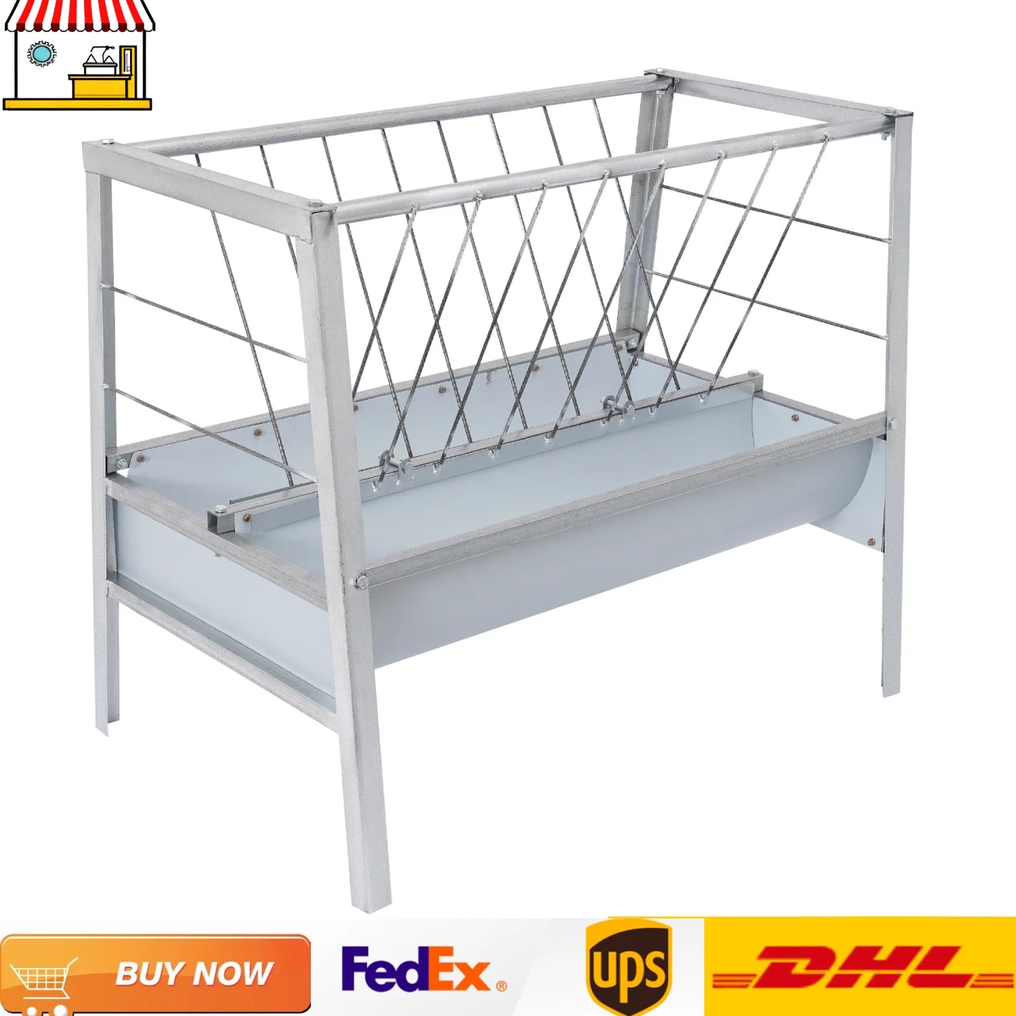 Metal Freestanding Hay Feeder Rack| Dual Side Livestock Feeding Tray for Goats,Cattle, and Horses| 200L