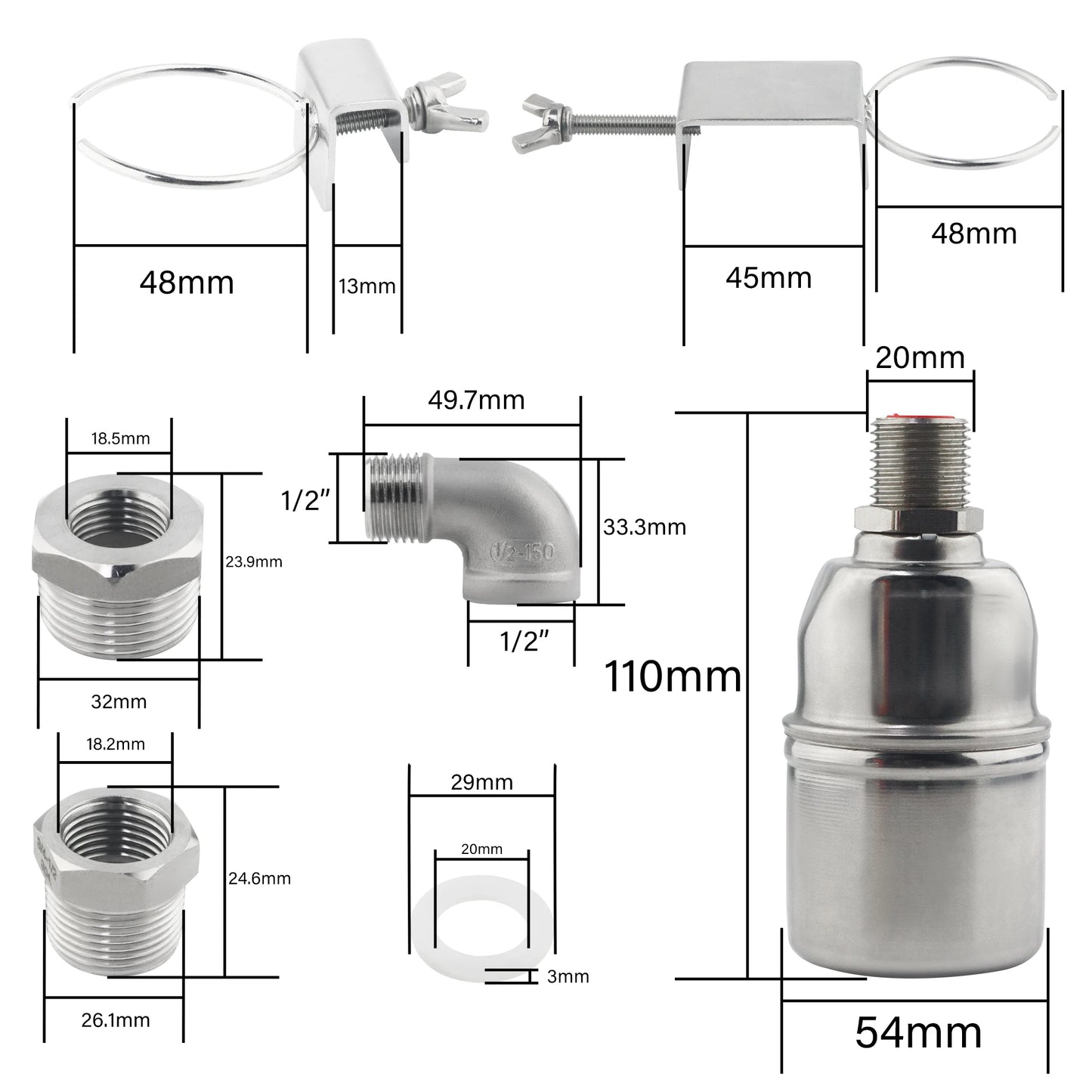 Float Valve,1 Pcs H 110 Mm Φ  54 Mm/H 90 Mm Φ  48 Mm,Tainless Steel Fully Automatic Water Level Controller Float Valve