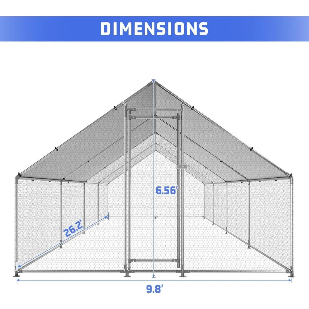 Large Metal Chicken Coop with Walk-in Access and UV-Protected Cover for Outdoor Poultry Housing