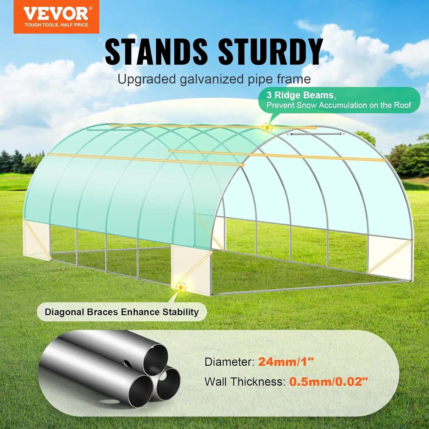 Walk-in Tunnel Greenhouse, 19.4x9.7x6.5 ft Hoop House Greenhouse Tunnel, Plant Hot House