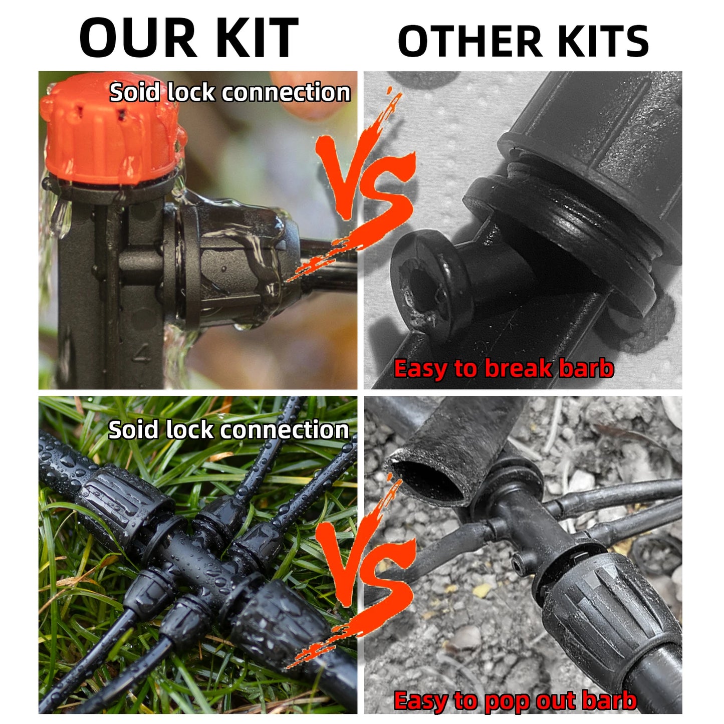 1/2" Main line Drip Irrigation System Adjustable Drippers Plant Garden Watering Set Watering Kits Locked Fittings Do not Pop Out