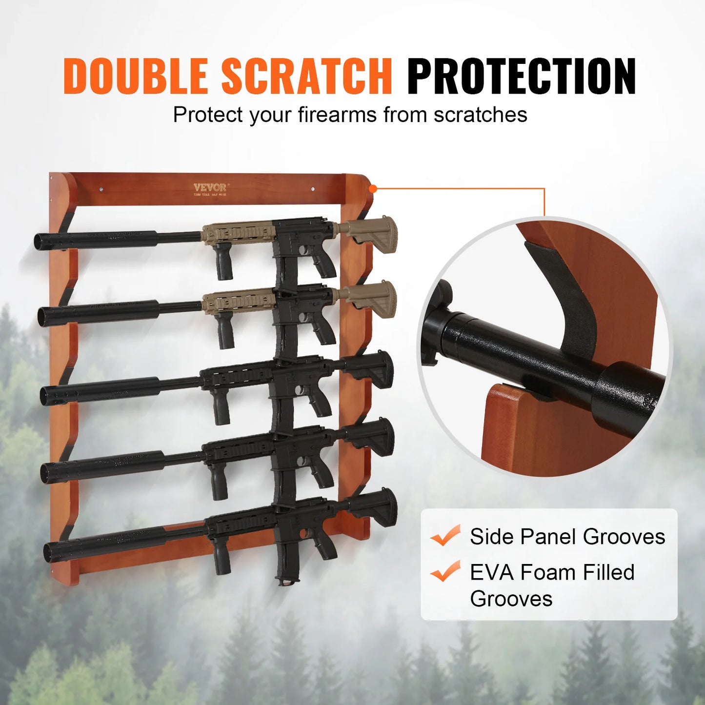 Gun Rack Wood Gun Rack Wall Mount Gun Display Rack holds 4/5 Rifles Shotguns 132 lbs Heavy Duty Rifle Rack w/ Soft Padding