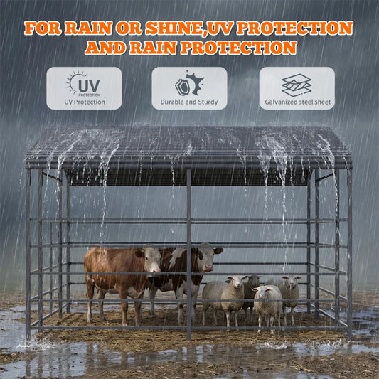 Heavy-duty Metal Livestock Shelter, Spacious 13 X 13ft Design, No. 13 Steel Frame for Wind Resistance, Durable Galvanized Steel