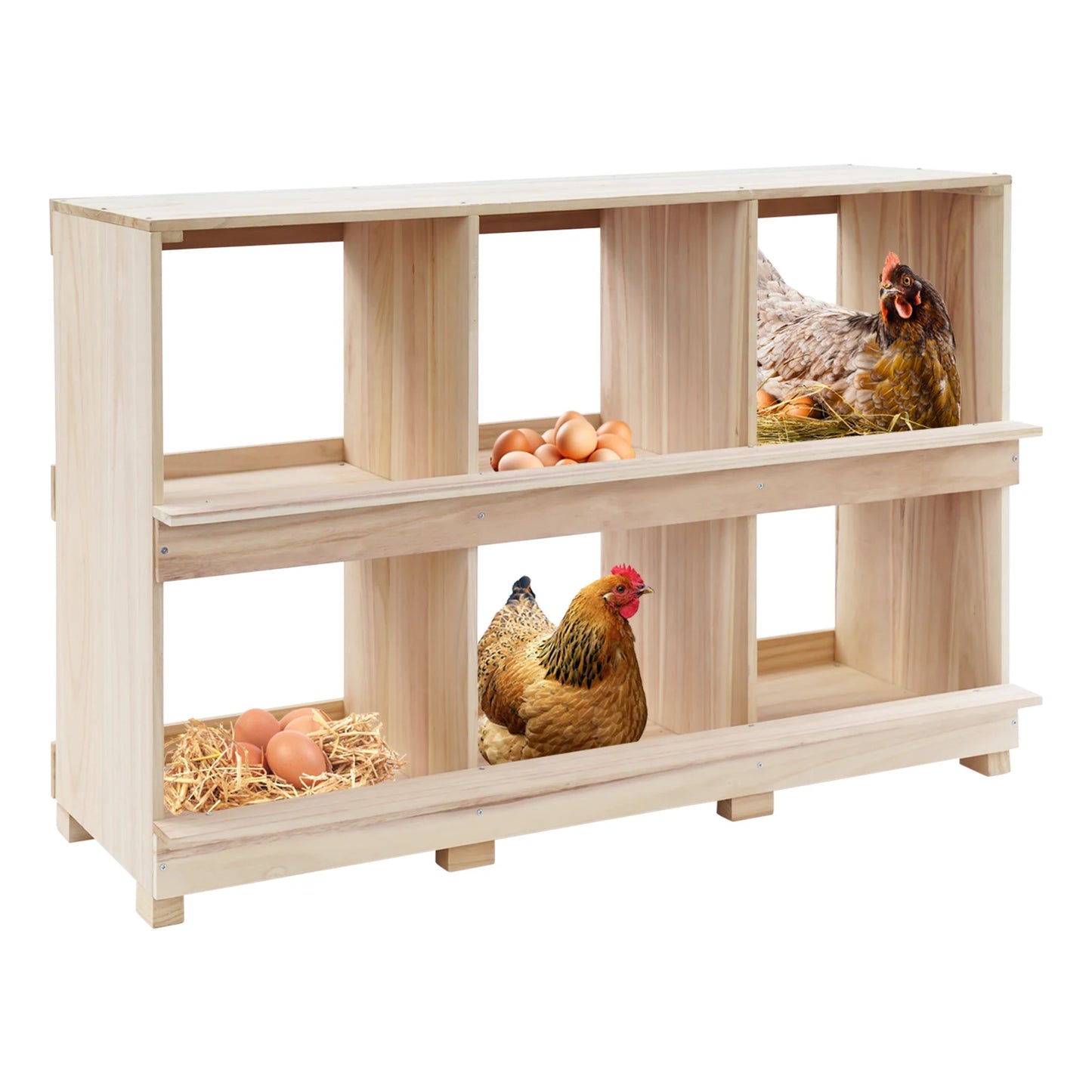 6 Compartment Wooden Chicken Nesting Box Solid Log Wood Impact Wear Resistant Stable Rectangular Frame 6 Hole Timber Hen Laying Crate Single 12in Large Cubbies 6 Grid Wood Poultry Egg Laying House For Backyard Farm Hatchery