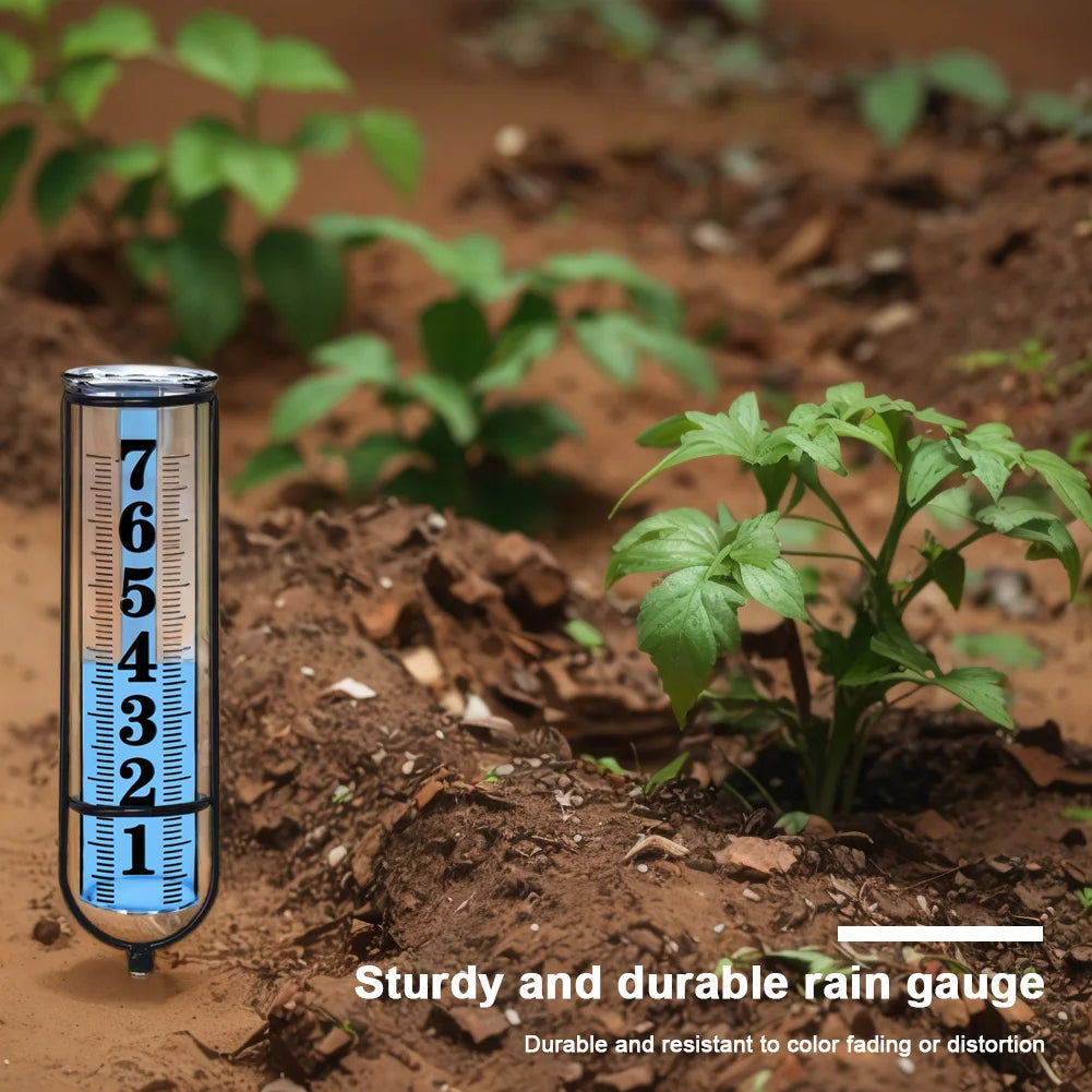 Outdoor Rain Measure Gauge Adjustable Height Rain Water Meter with Thickened Plastic Tube & Metal Stake for Yard Lawn Garden