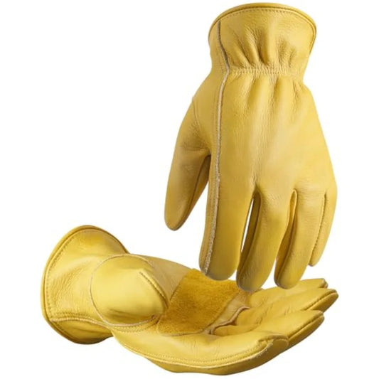 Leather Work Gloves for Men Women Reinforced Durable Gardening Gloves Cowhide Work Gloves Puncture Cut Resistant
