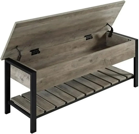 Farmhouse Entryway Bench Shoe Storage Open-Top Hallway Organizer, 48 Inch, in Rustic Gray Wash