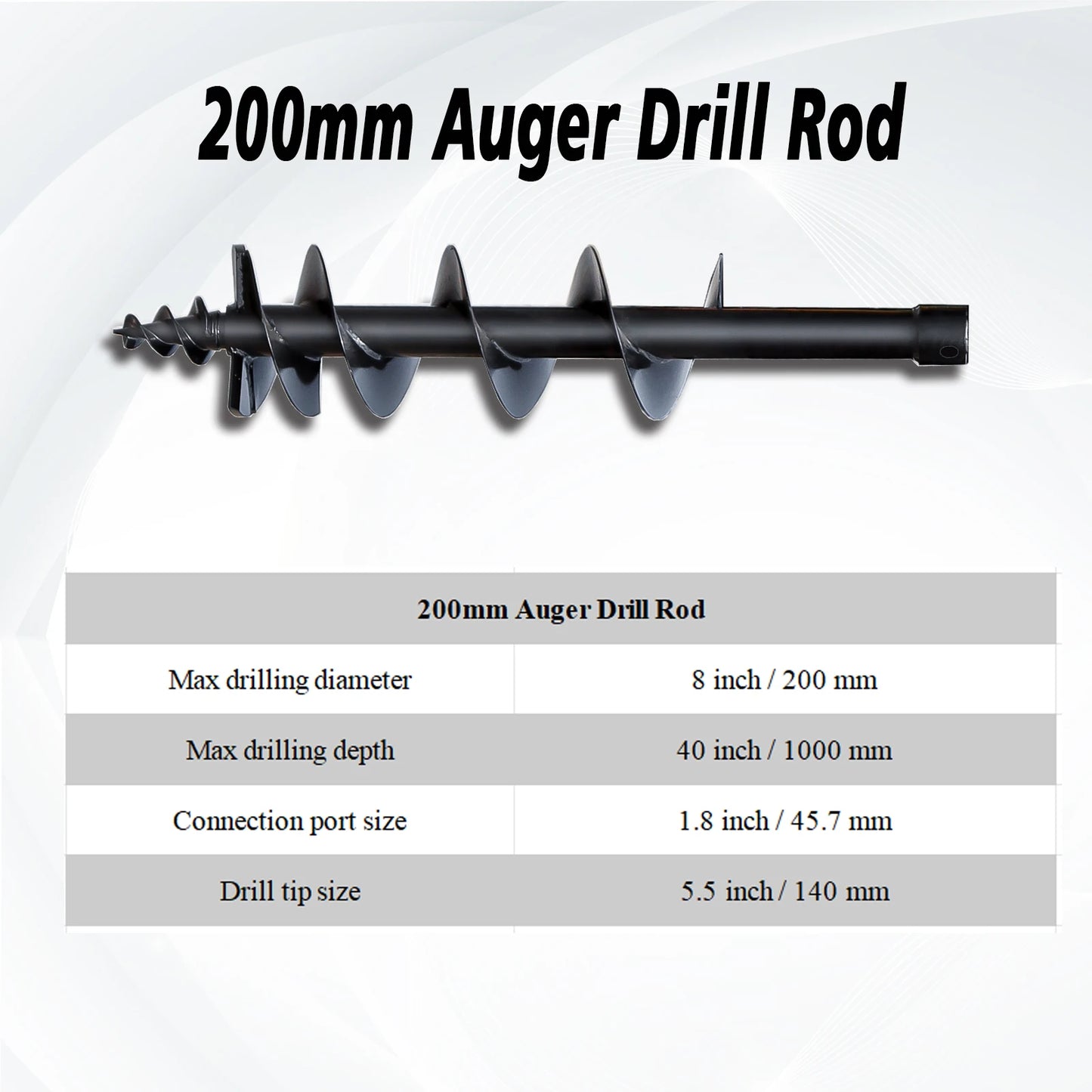150mm 200mm Auger Drill Rod Attachment for 1Ton-1.5Ton Mini Excavator Small Digger