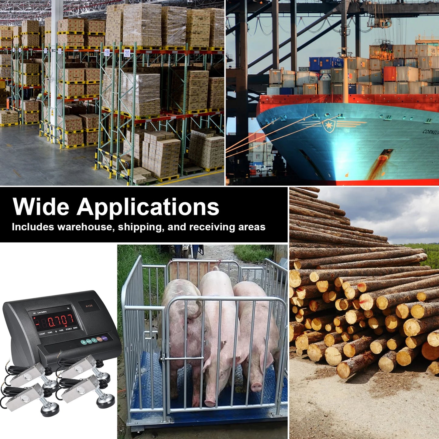 Livestock Scale | 10000lb Capacity Livestock Scale Kit | Precision Livestock Floor Scale Kit with 4 Two-Ton Sensors, Junction Box for Cattle Sheep Horse