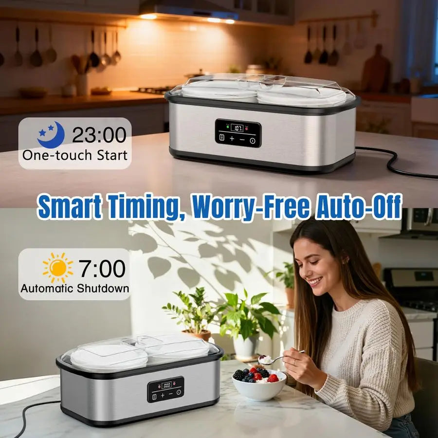 Maker with Two Containers, Yogurt Maker Machine with Adjustable Temperature amp Time Control, Automatic ShutOff amp Constant Tem
