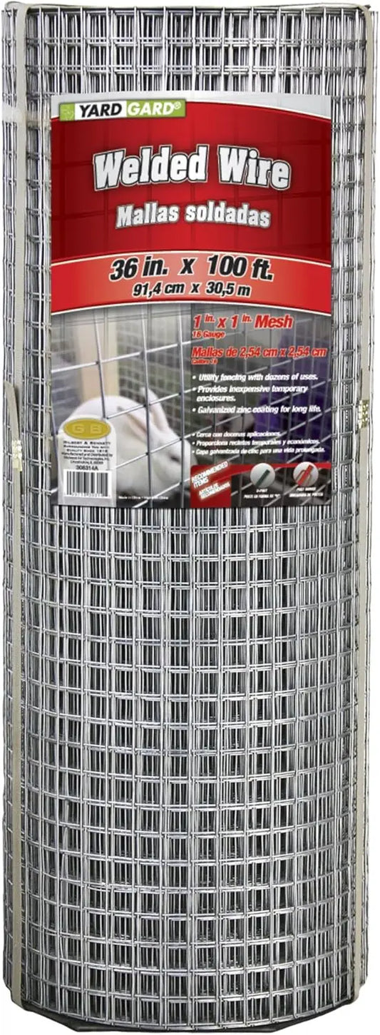 1x1 Inch Mesh Welded Wire Fence, 36x100 Ft, 16 Gauge Galvanized Steel for Animal Enclosures and Garden Protection