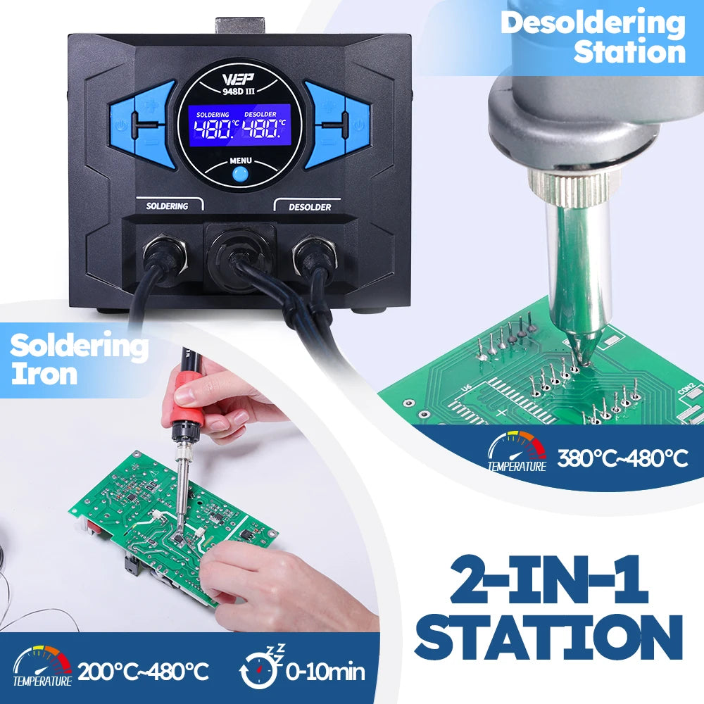 948D-III 2-IN-1 ESD Safe Desoldering Station With Fast-Heating Desoldering Gun And Soldering Iron High Power WEP 948 Station