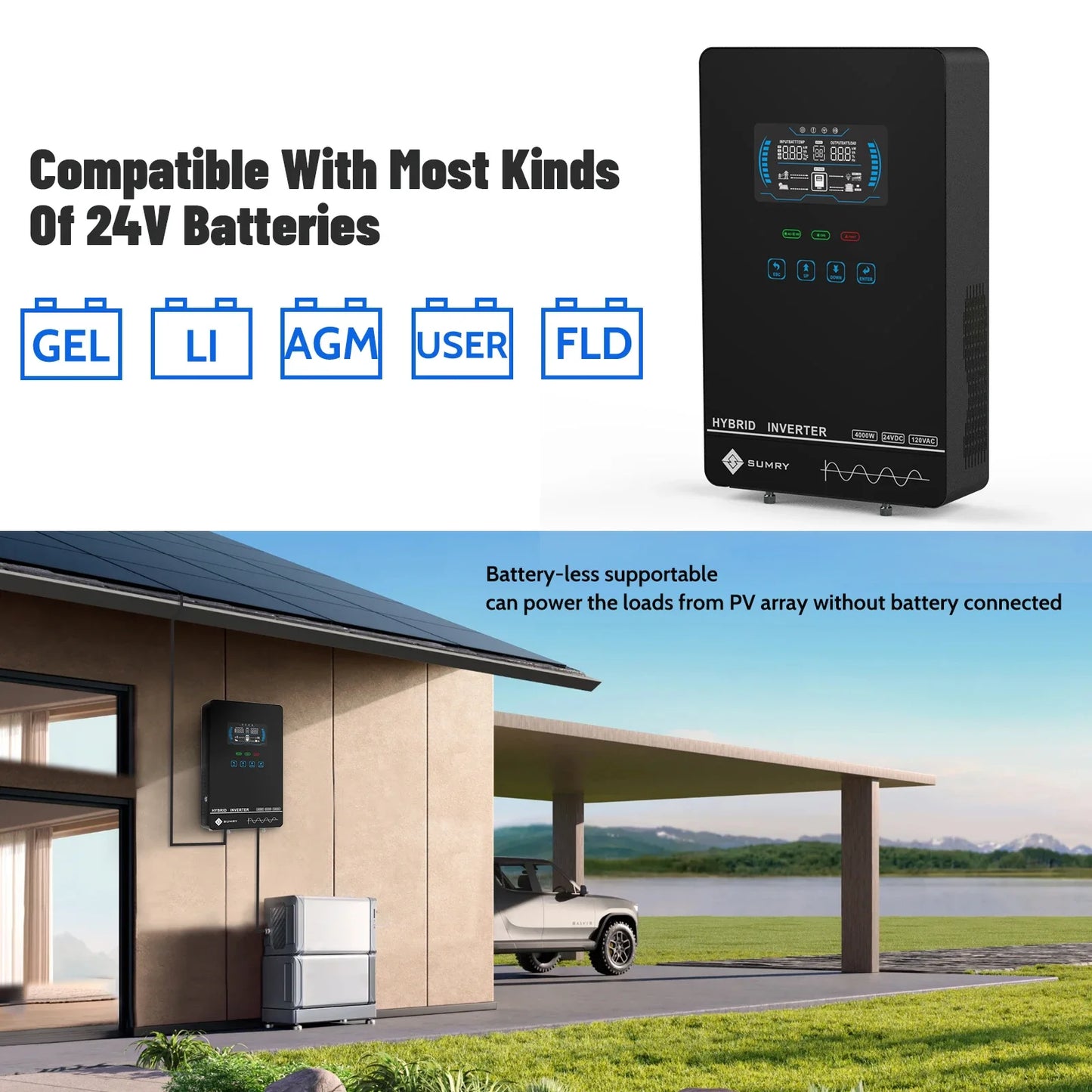 4KW 6KW 120V Off Grid Solar Inverter 24V 140A 5600W MPPT Charger Pure Sine Wave Home Inverter 6.25 Inch LCD Display