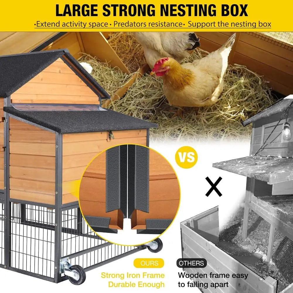 Super Large Mobile Chicken House 85 - Strong Iron Outdoor Poultry Cage with Nesting Box, Duck Coop, Waterproof Rain Cover