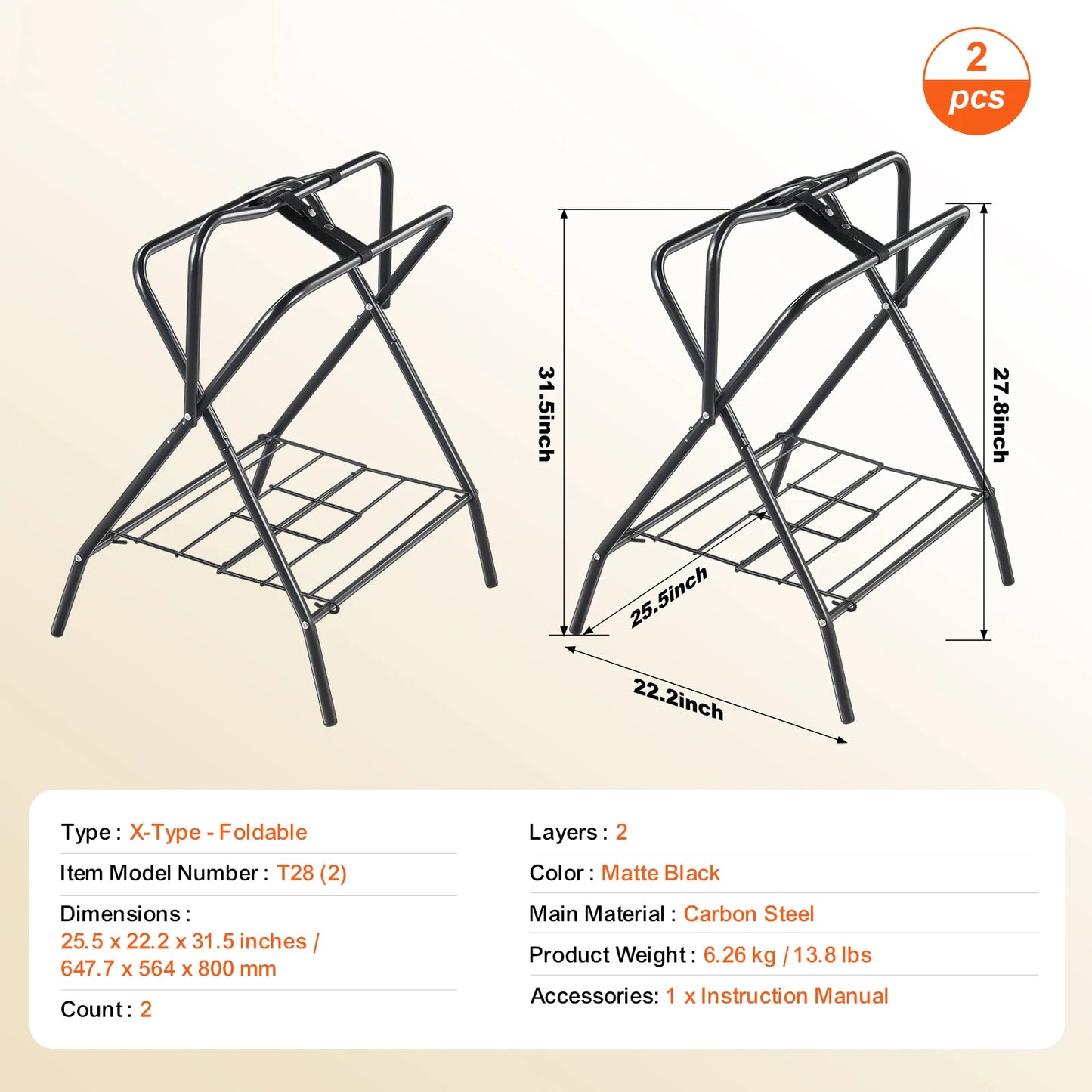 Folding Saddle Rack 28 x 19 x 37.5 in Freestanding Horse Saddle Stand Steel Saddle Rack for English & Western Saddles