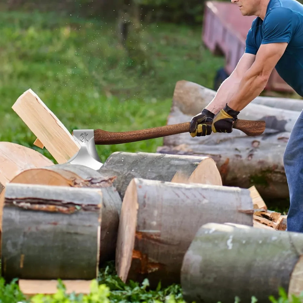 Professional Wood Splitting Axe, Wood Chopping Axe with Leather Sheath, Standing Ax, Tree Felling Ax, Springboard Ax