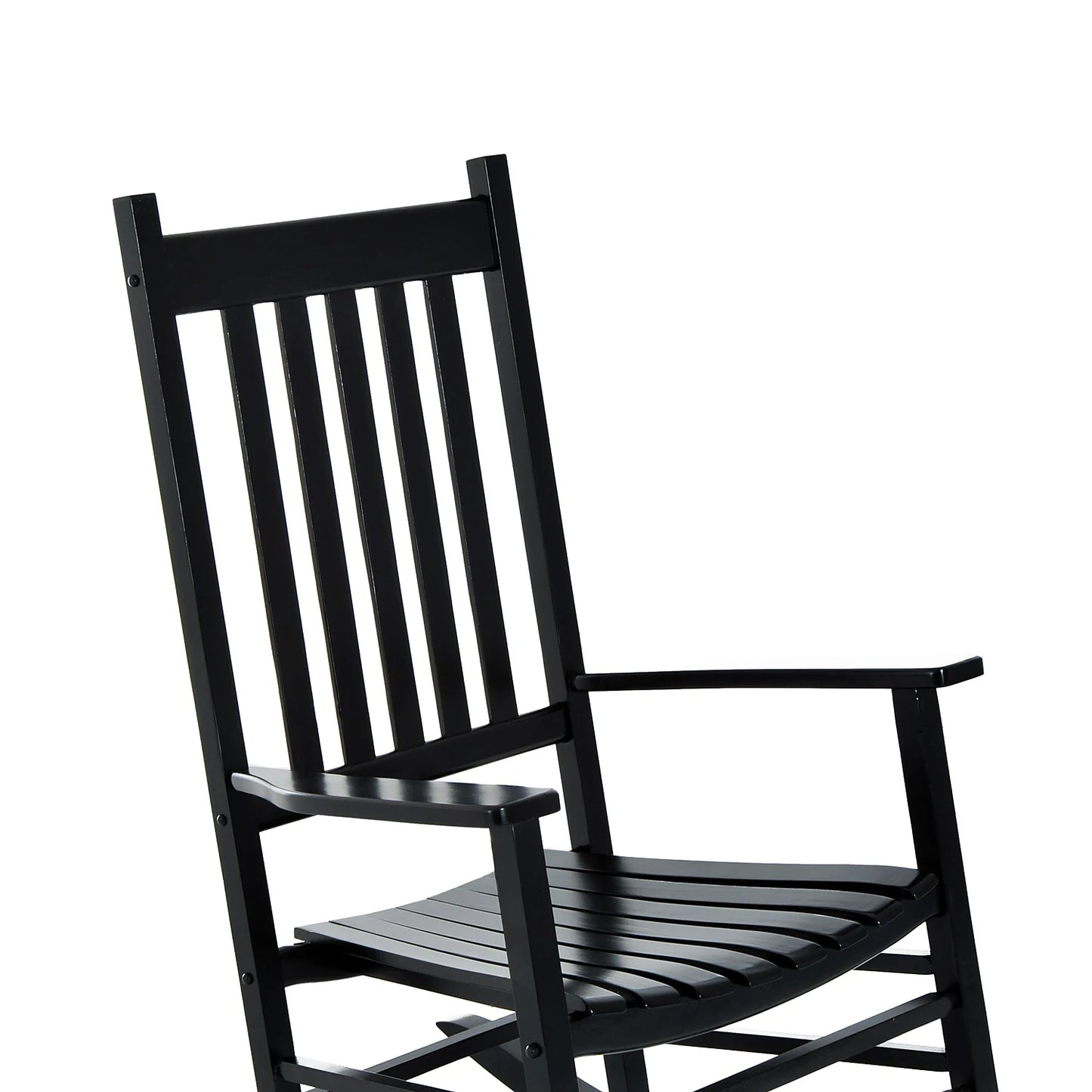 Outdoor Rocking Chair, Wooden Rustic High Back All Weather Rocker, Slatted for Indoor, Backyard & Patio, Black