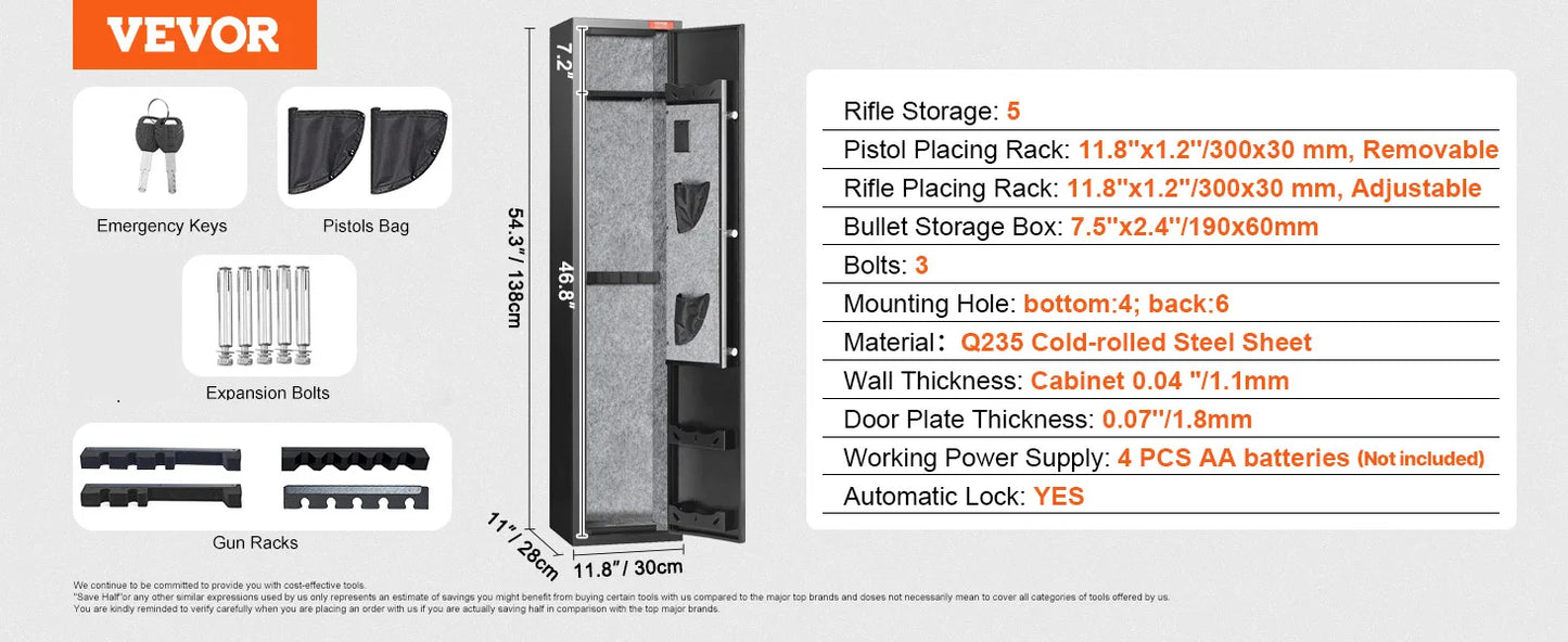 3-8 Rifles Gun Safe w/ Digital Keypad & Lock Gun Storage Cabinet with Removable Storage Shelf for Home Long Gun Pistols