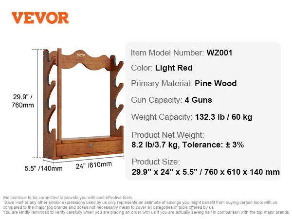 Gun Rack Wood Gun Rack Wall Mount Gun Display Rack holds 4/5 Rifles Shotguns 132 lbs Heavy Duty Rifle Rack w/ Soft Padding