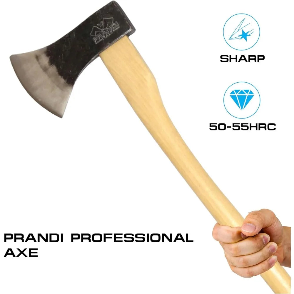 Axes Professional C45 Forged Carbon Steel Hatchet - Hickory Handle with Leather String - Ideal for Firewood, Splitting