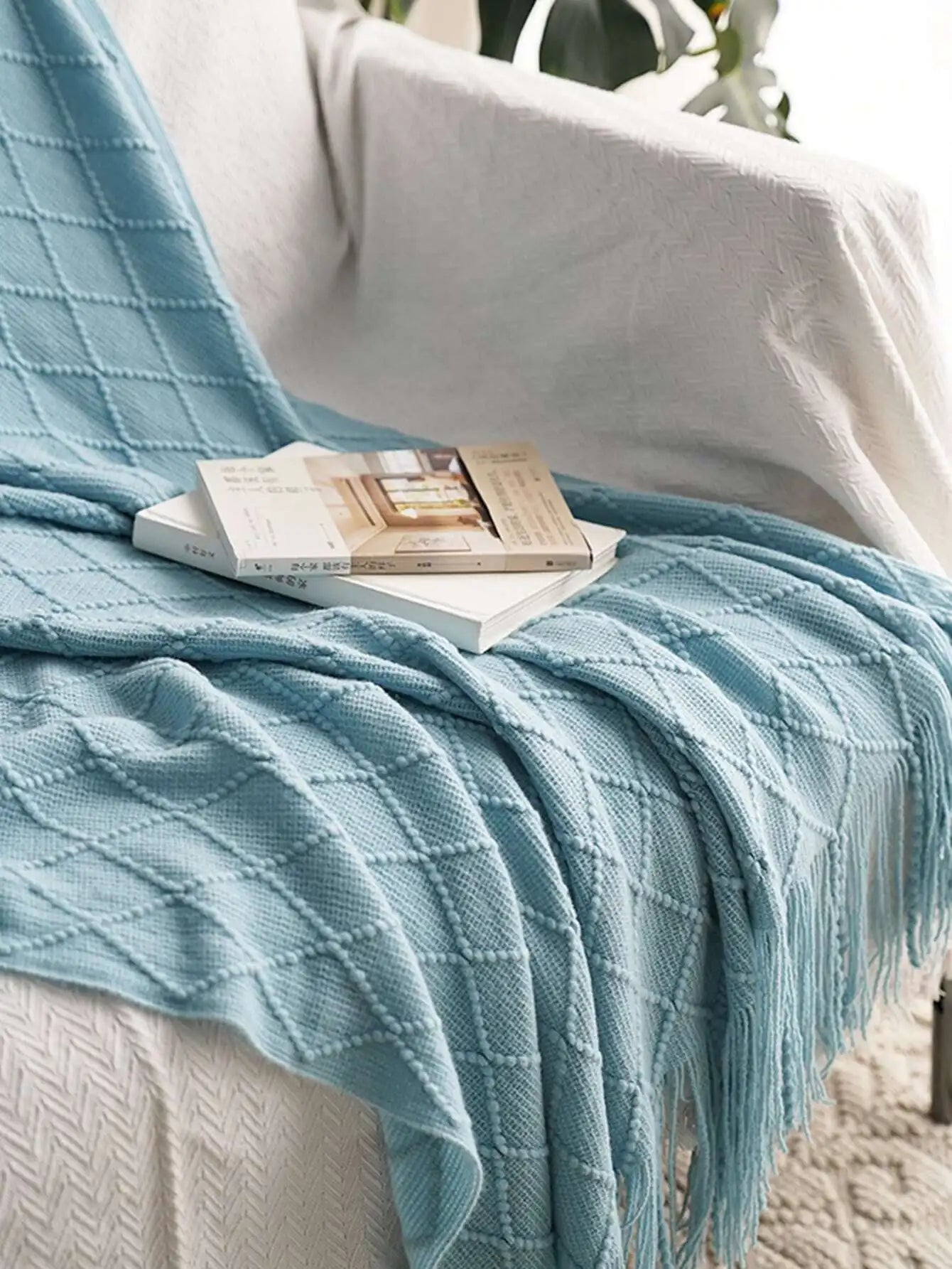 1pc Knitted Blanket, Sofa Throw Rug, Bedspread, Shawl For Napping At Office, Summer Use