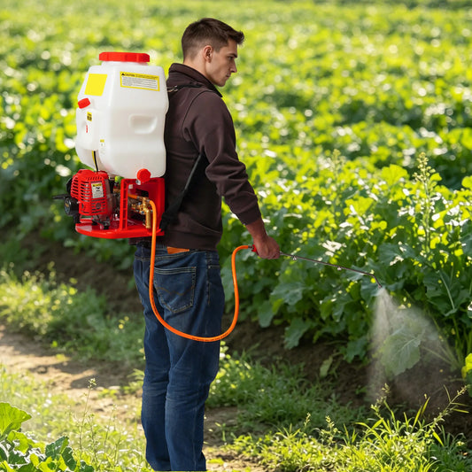 Petro Backpack Sprayer, 25.4cc 2-Stroke Engine 0.7KW, 20L Tank Capacity 10L/min Water Absorption, High-Pressure Piston Pump, 6.56-24.25ft Parallel Spray, for Farm Garden Orchard Crop