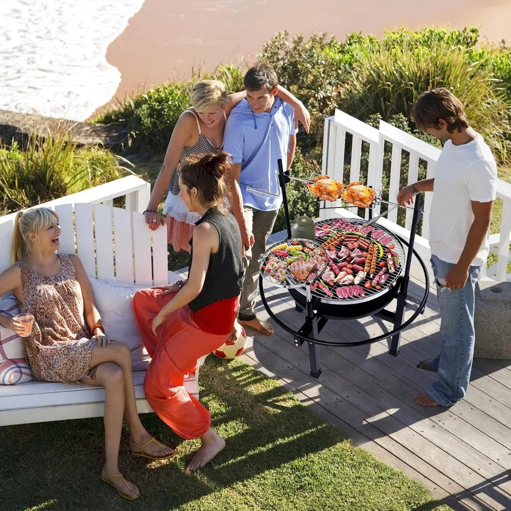 33 Inch Outdoor Fire Pit with Swivel Grills, Wood Burning Firepit for Backyard Patio BBQ
