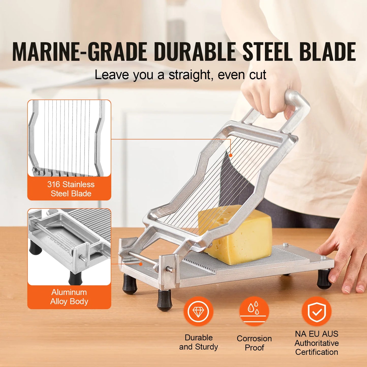 Cheese Cutter with Wire 0.39" & 0.78" Aluminum Alloy Commercial Cheese Slicer with 316 Stainless Steel Kitchen Cooking
